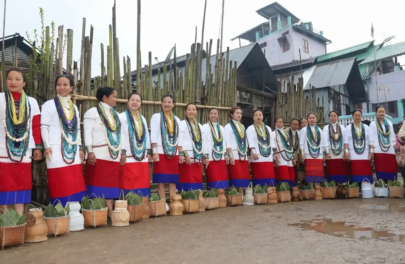 Festival procession of women in traditional dress, Arunachal Pradesh