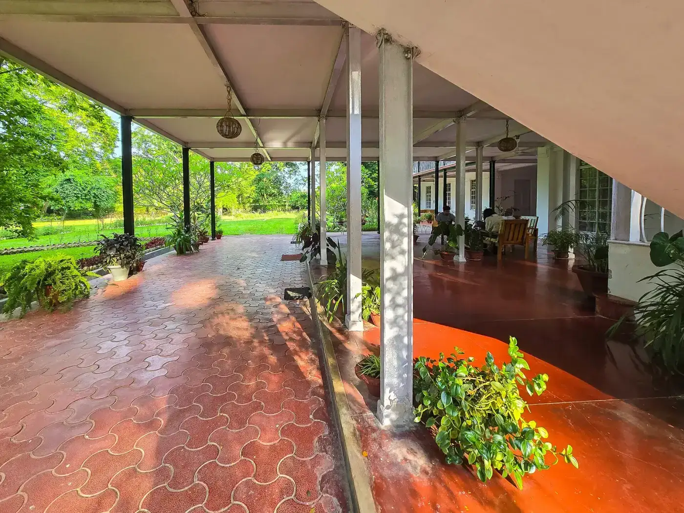 Veranda of a heritage tea bungalow in Assam