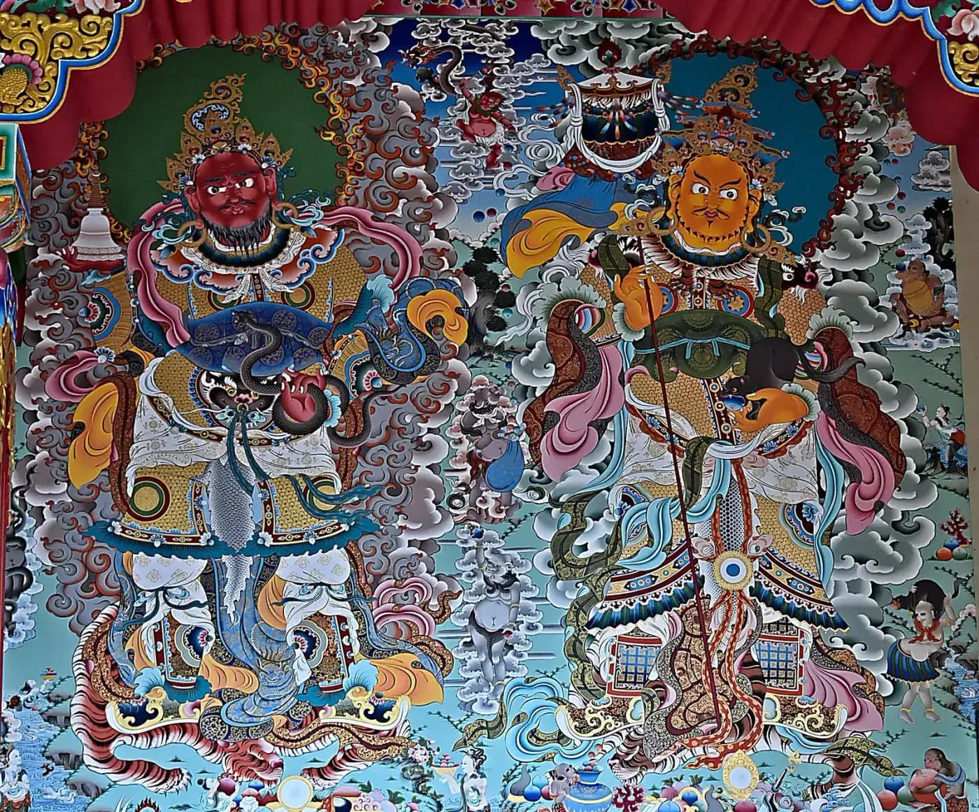 Painted Buddhist mural inside a monastery in Bomdila