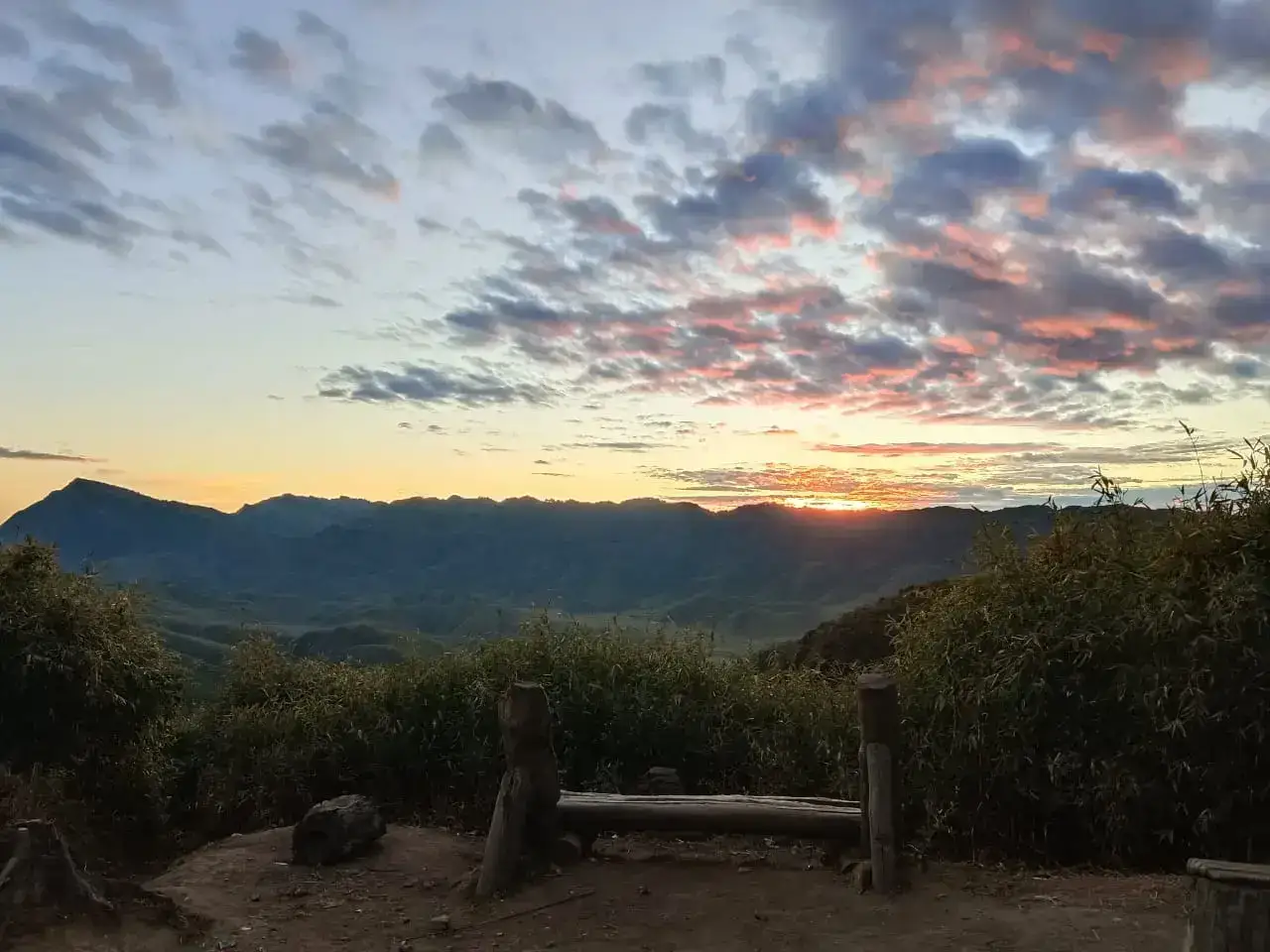 Sunset over the ridges around Dzukou Valley
