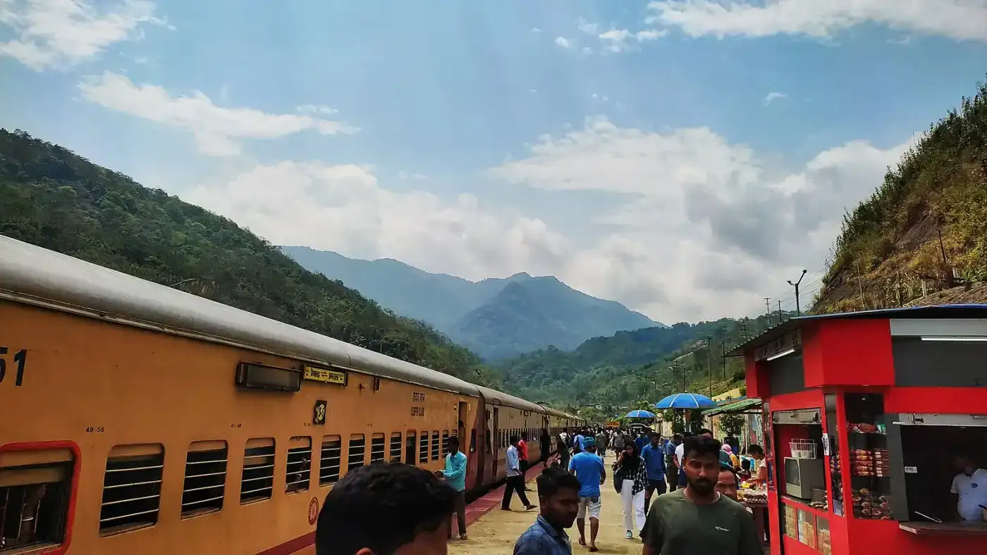 Train at New Haflong station on the scenic Lumding–Silchar hill railway