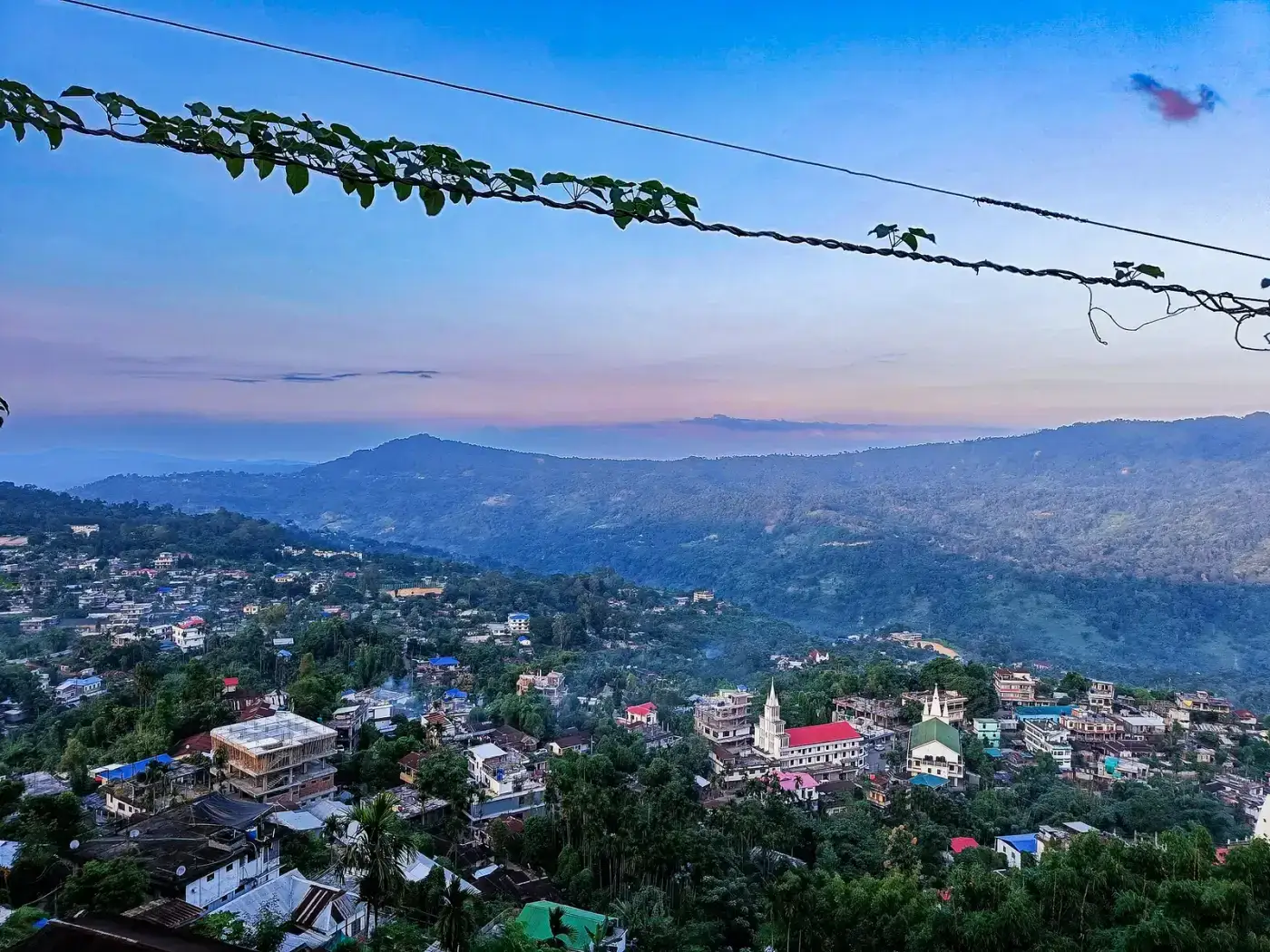 View over Haflong town and the Barail hills at dusk