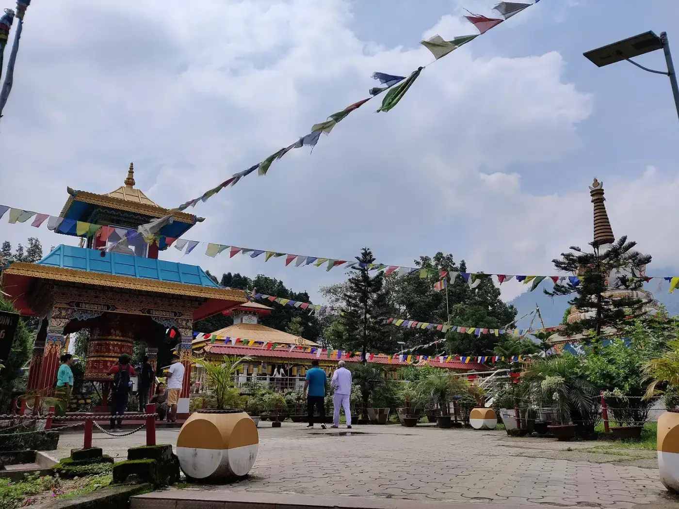 Buddha Vihar temple with prayer flags in Itanagar