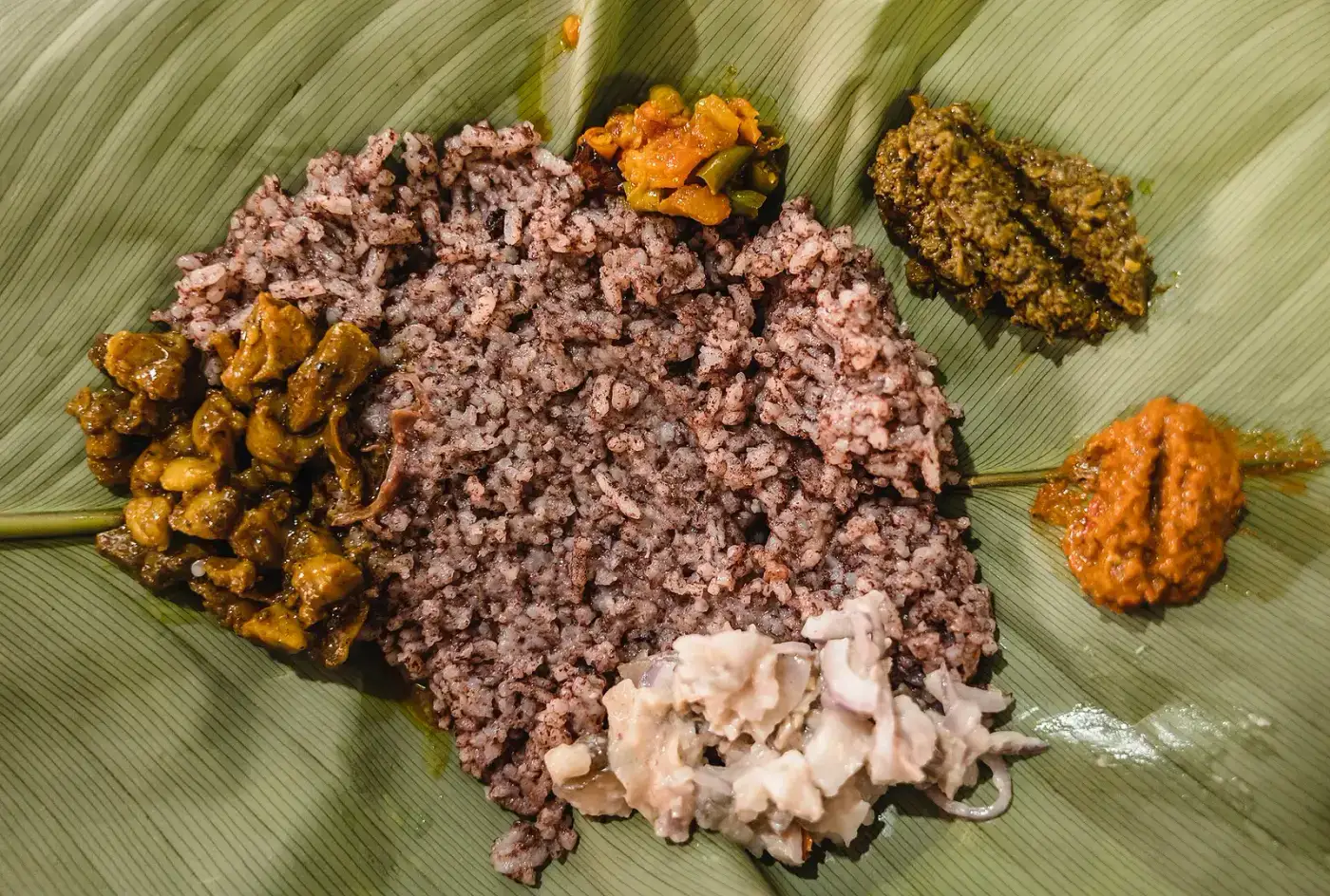 Khasi meal served on banana leaf