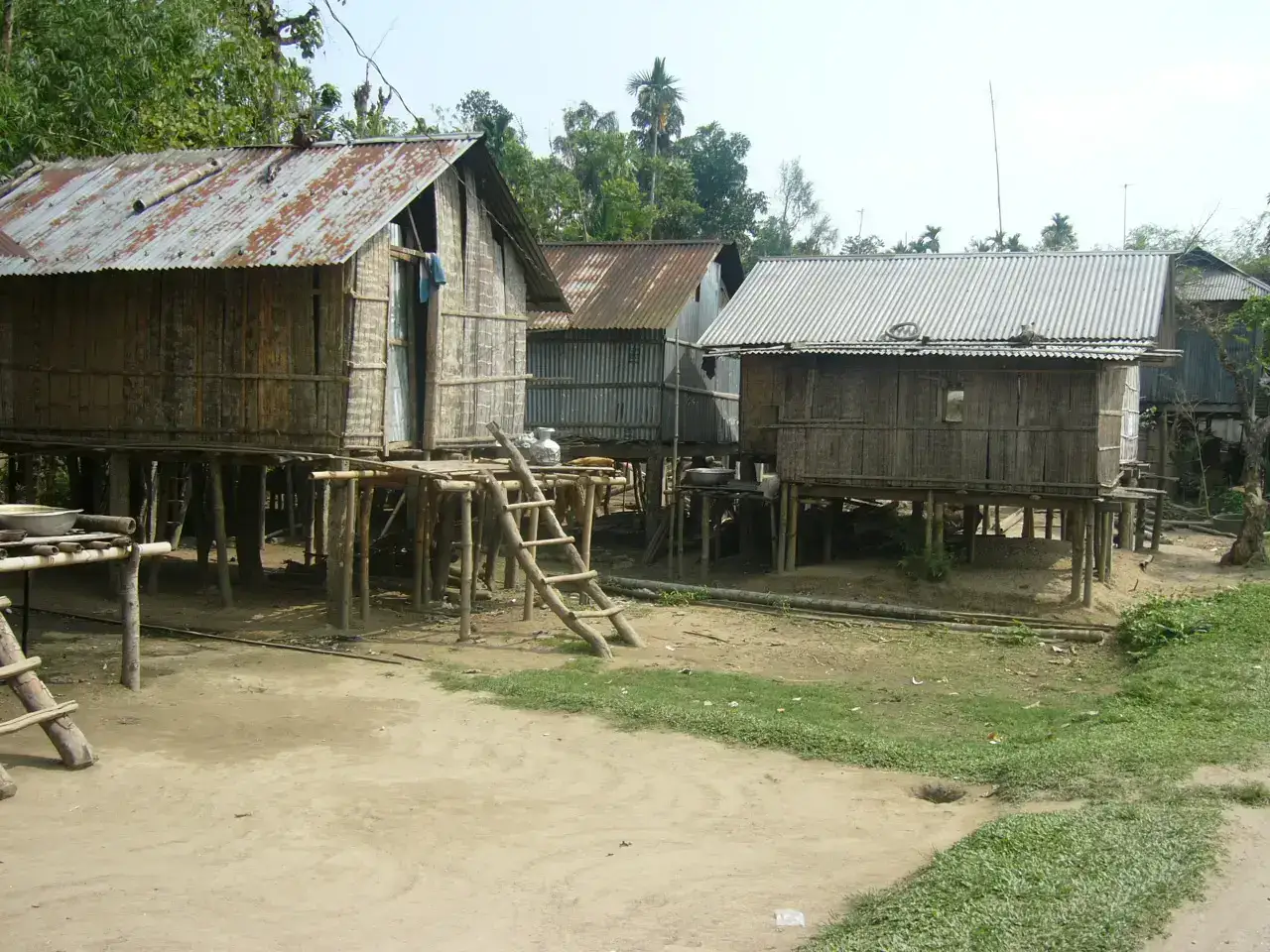 Traditional stilted houses in a Meghalaya village