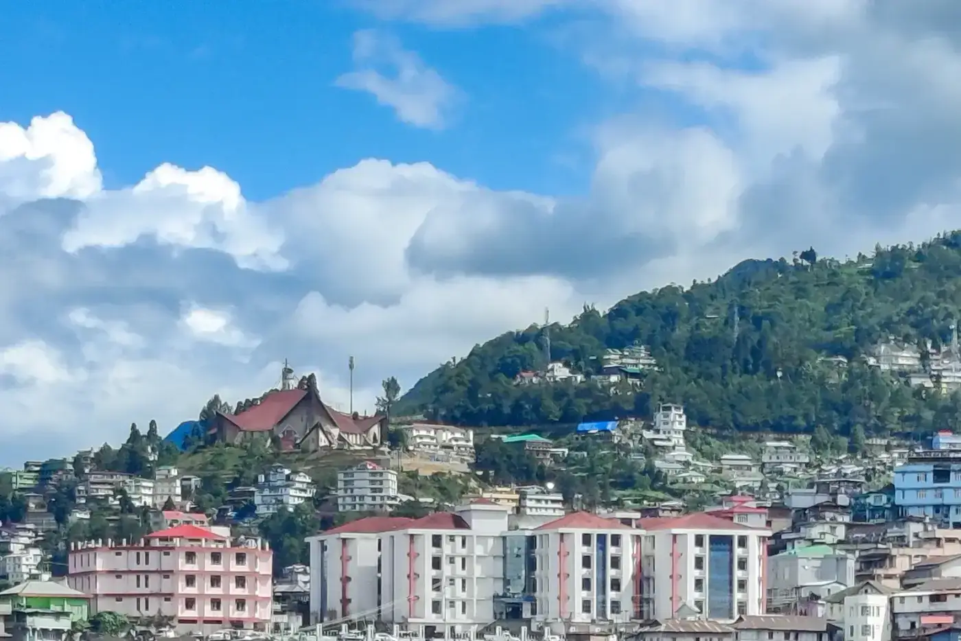 Kohima town under blue skies, capital of Nagaland