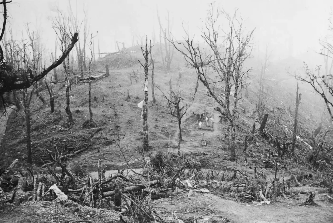 Battlefield at Kohima in 1944 during World War II