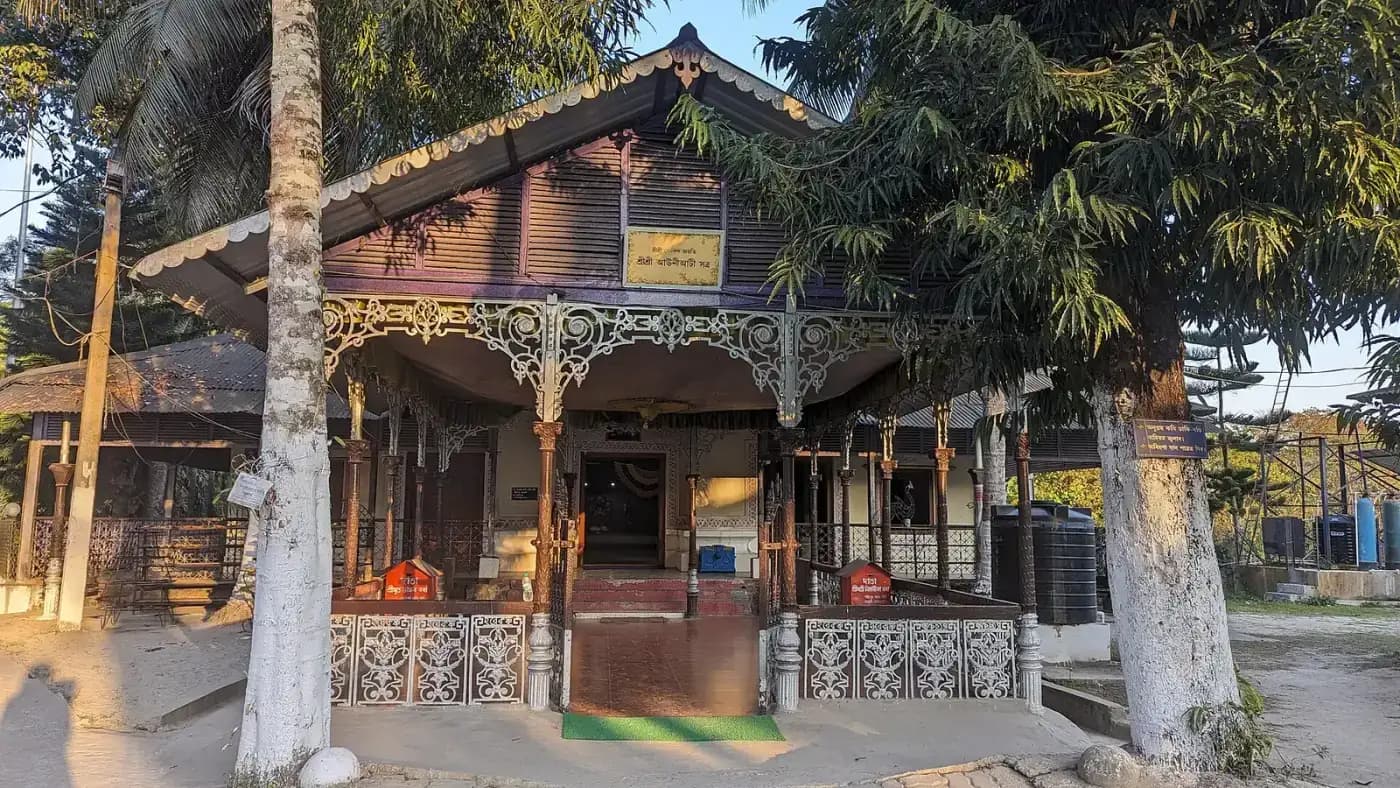 Wooden prayer hall of a satra monastery on Majuli Island
