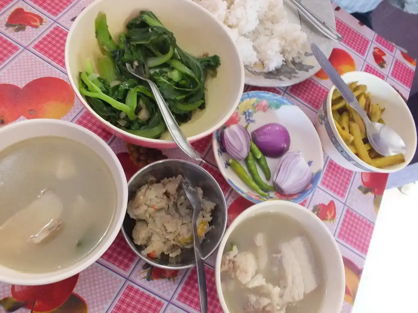 Spread of Naga dishes with bamboo shoot and greens