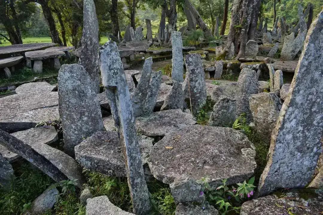 Cluster of standing monoliths at Nartiang, Jaintia Hills