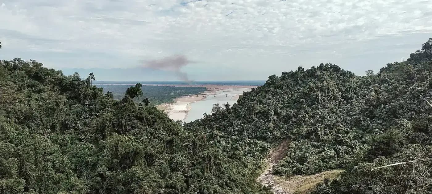 Siang river emerging from the hills near Pasighat