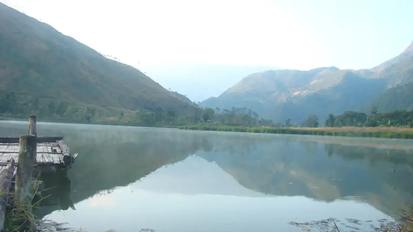 Mountains reflected in Lake Shilloi, Nagaland's largest natural lake