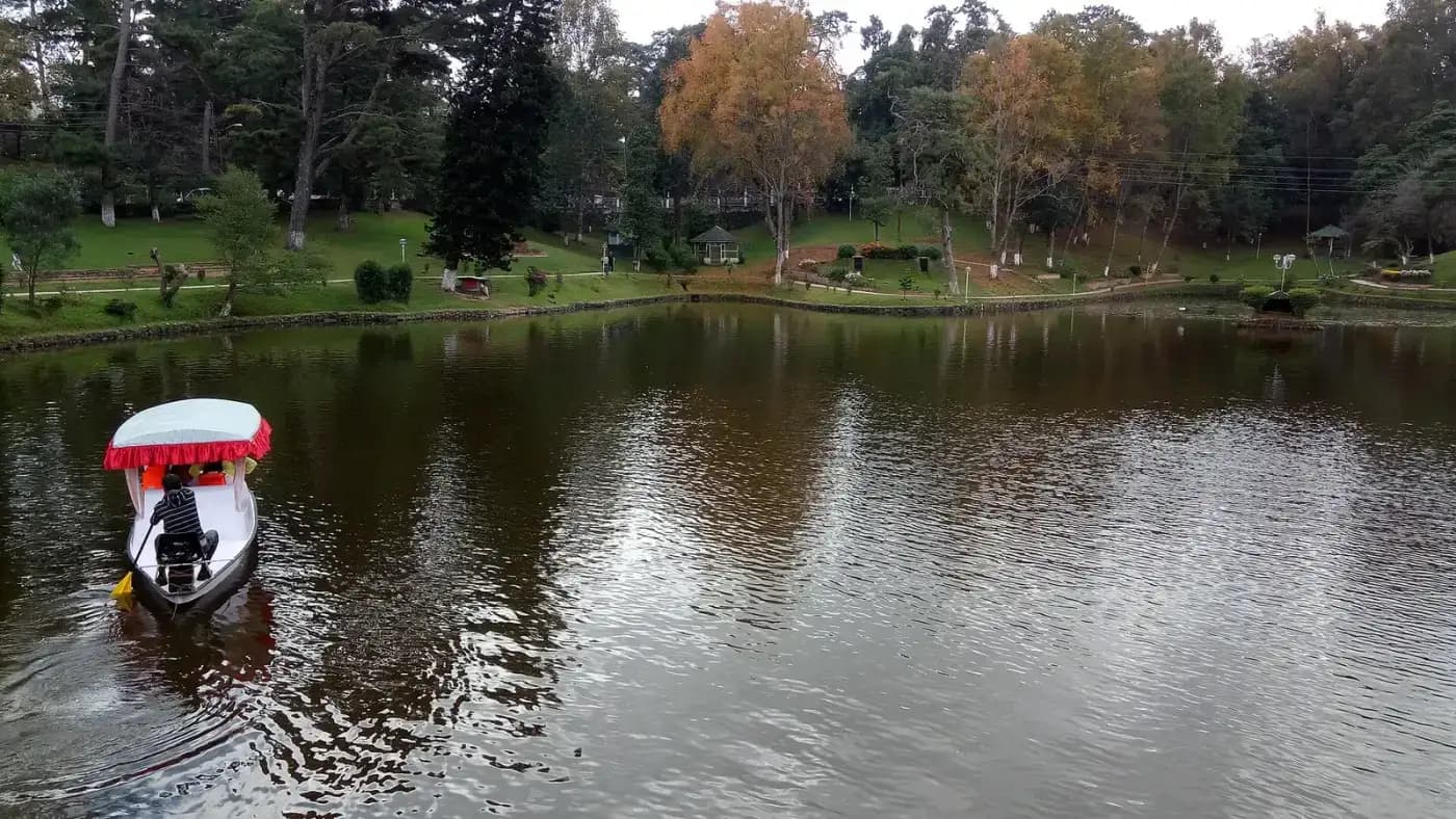 Lakeside park with autumn trees in Shillong