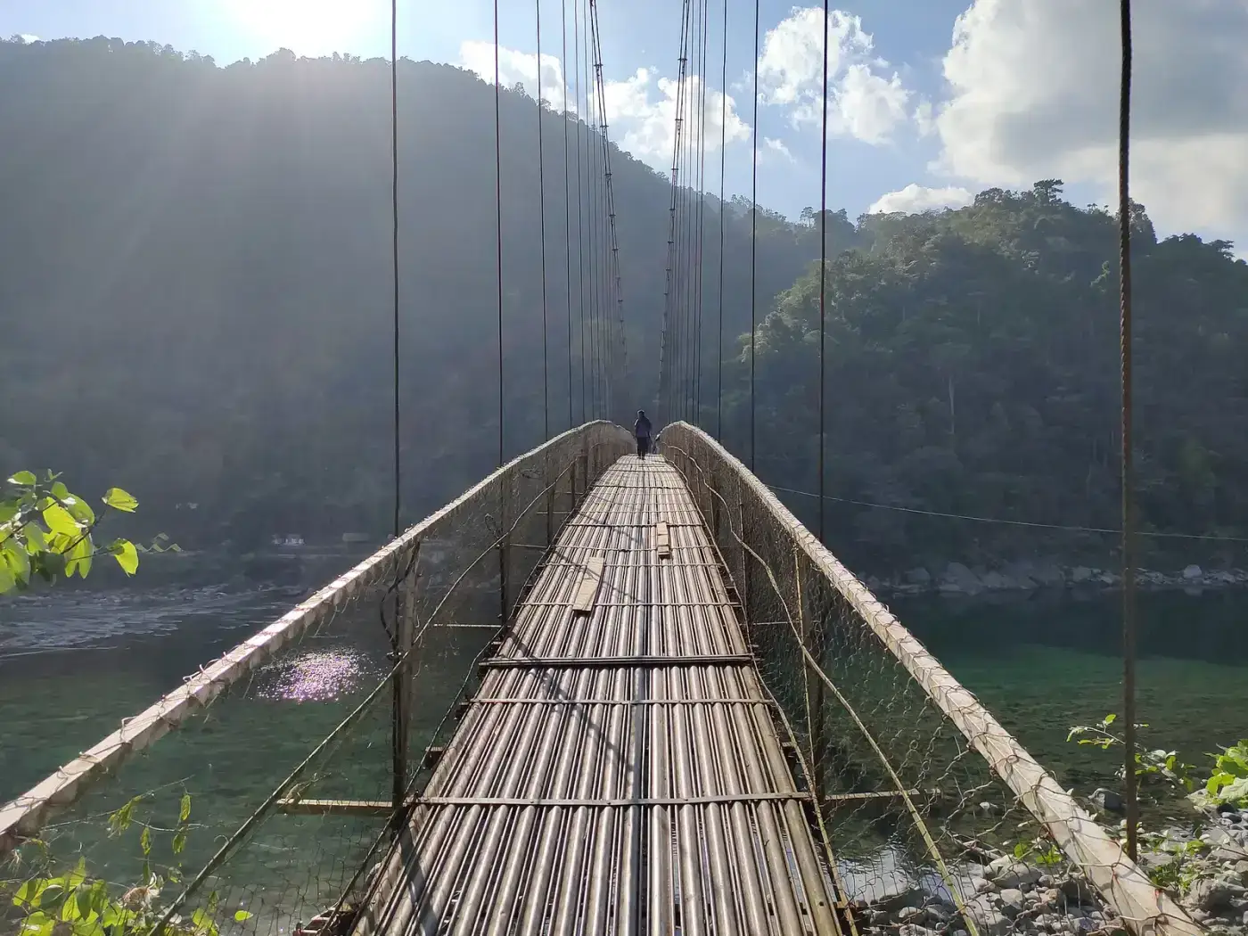 Suspension bridge over the Umngot river at Shnongpdeng