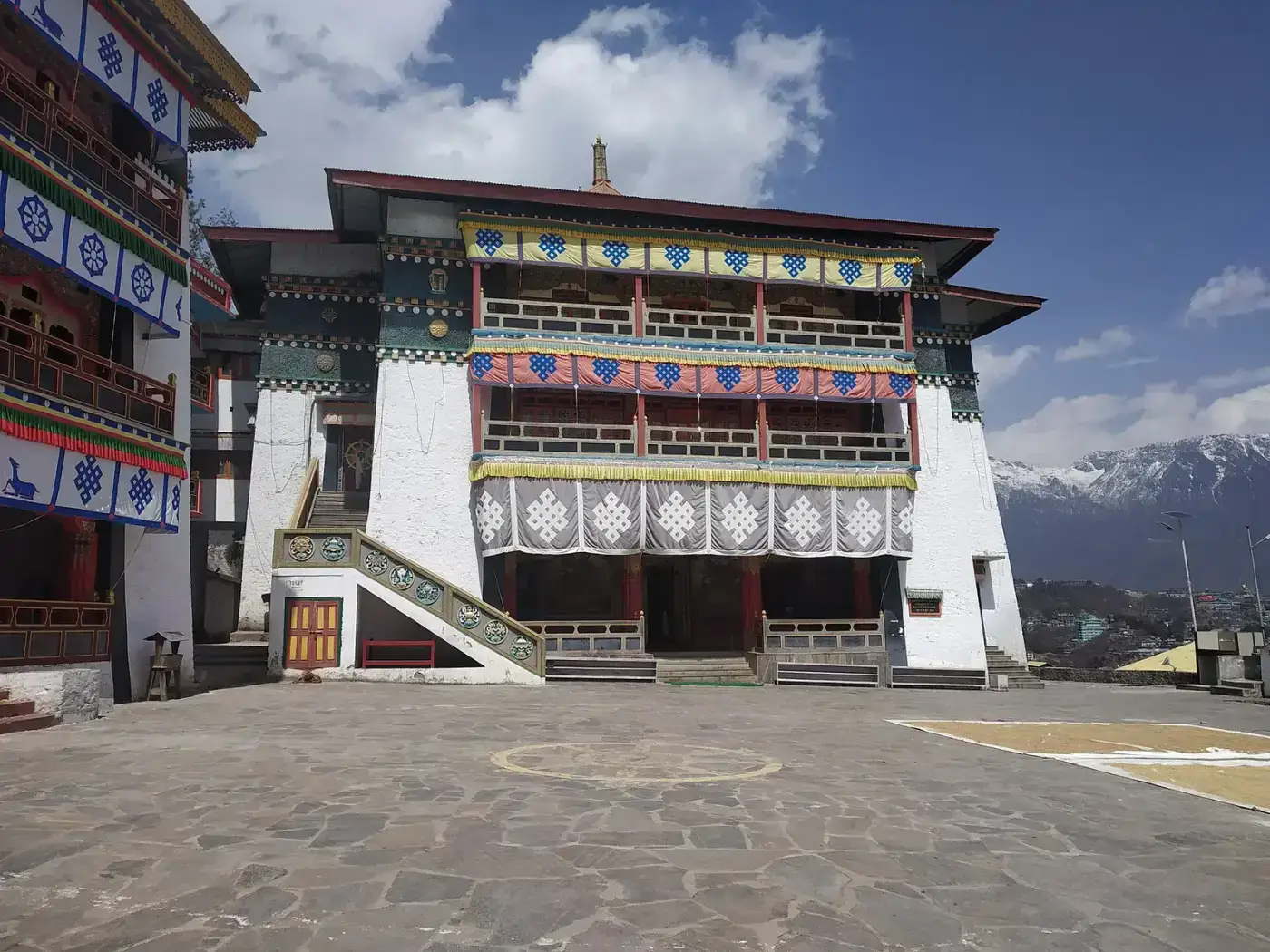 Courtyard and painted buildings of Tawang Monastery