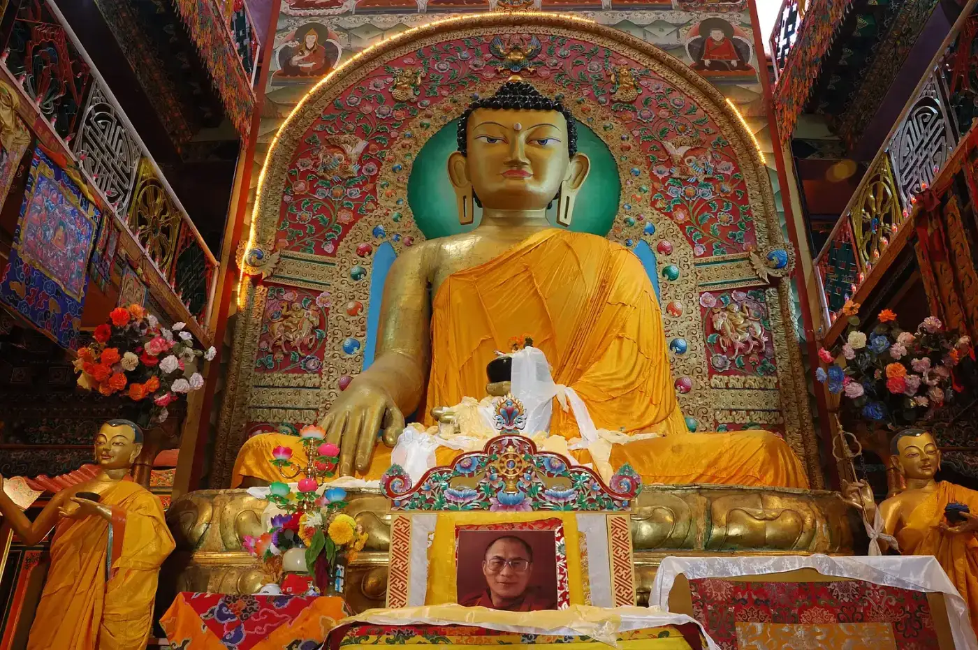 Buddha altar inside a monastery prayer hall