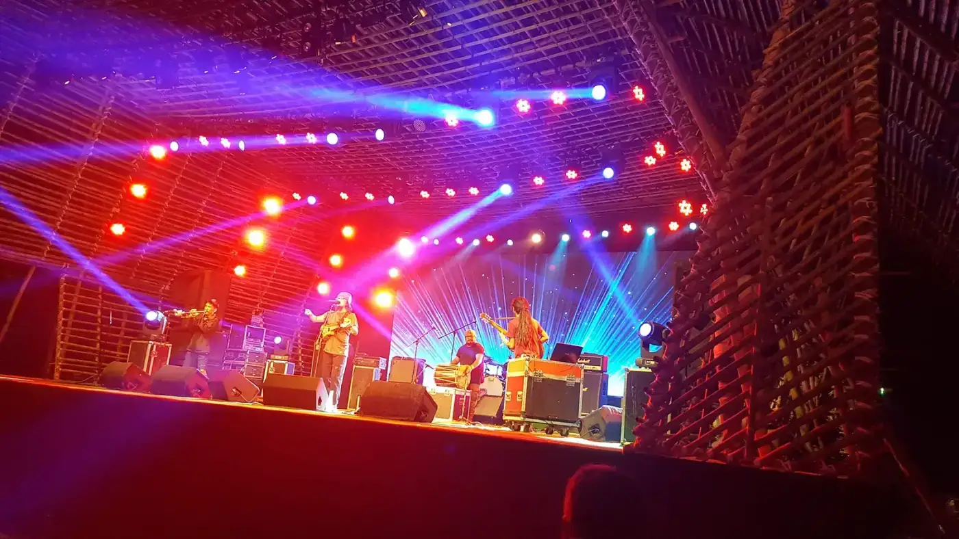 Night-time stage lights at the Ziro Festival of Music
