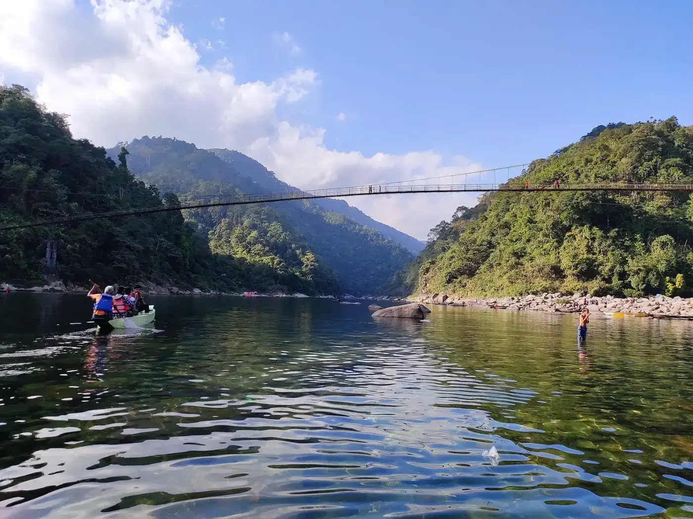 Umngot river and the Dawki suspension bridge, Meghalaya