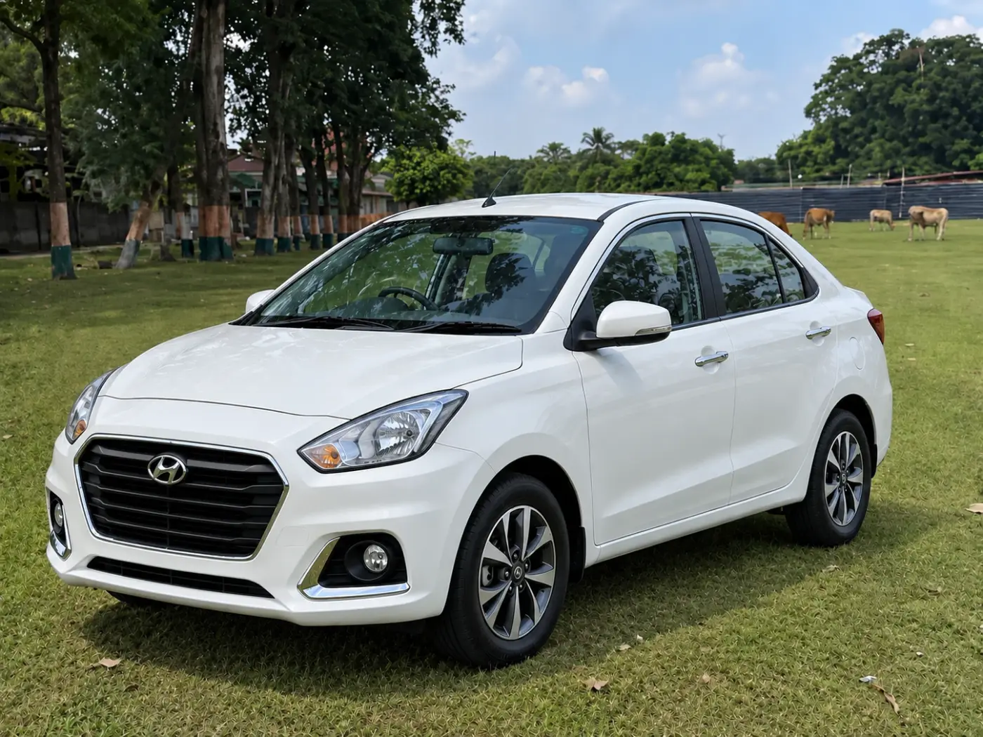 Hyundai Aura sedan in white