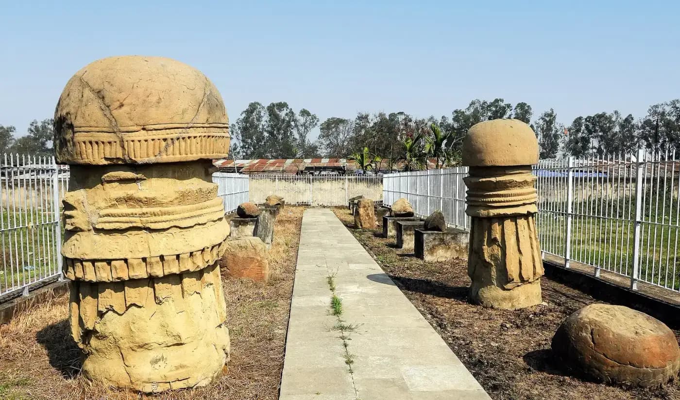 Mushroom-shaped sandstone pillars at the Kachari Rajbari ruins, Dimapur