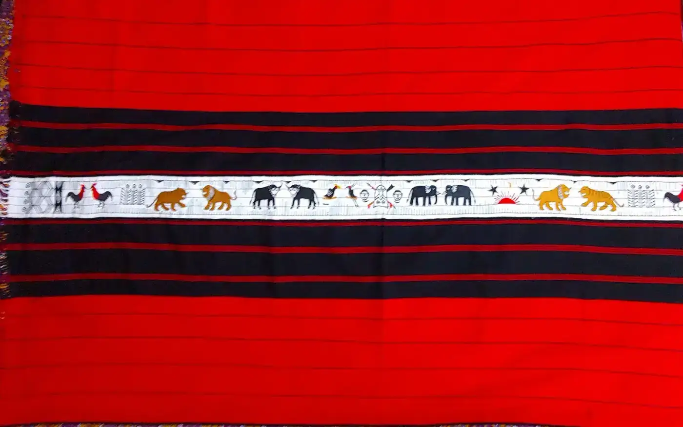 Red and black striped Naga shawl