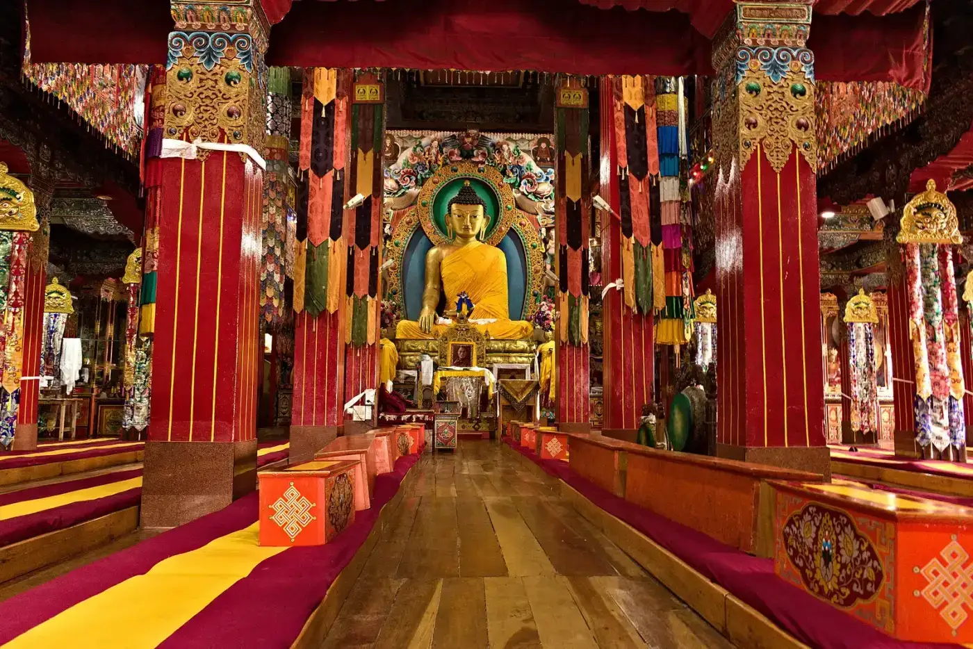 Interior of the main assembly hall of Tawang Monastery