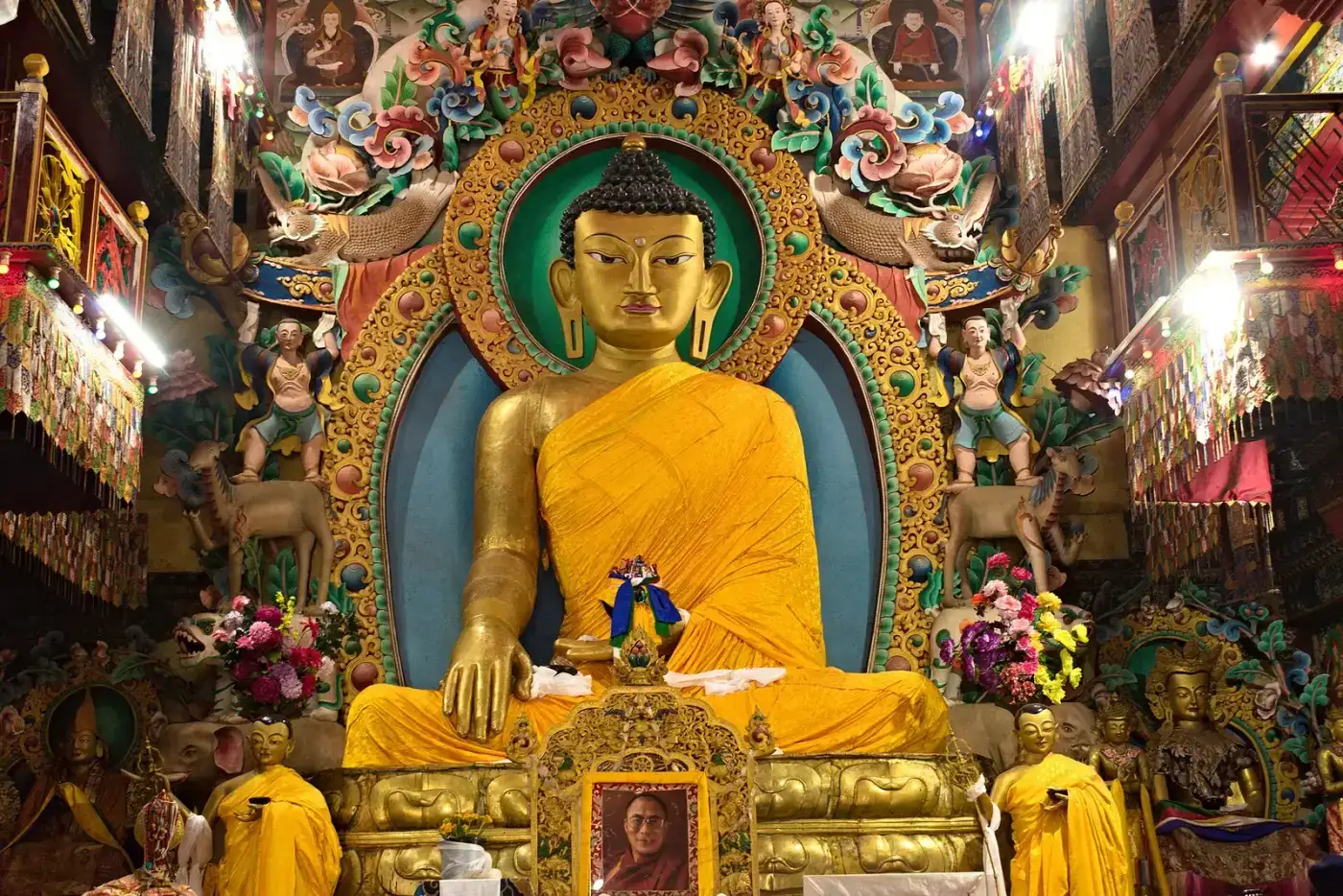 Giant gilded Buddha statue inside Tawang Monastery